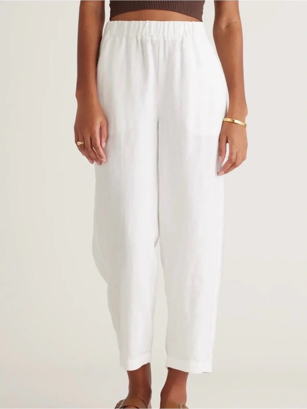Quince White Wide-Leg Linen Pants